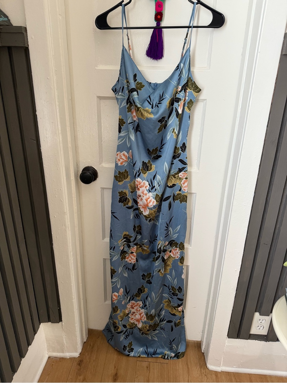 Floral Slip Maxi Dress in Dusty Blue